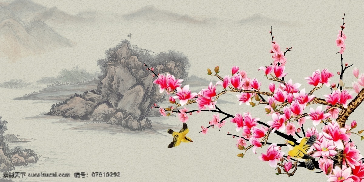 清新 水墨 花枝 背景 背景设计 创意背景 psd背景 清新背景 海报背景 唯美背景图 古典风背景图 电商背景 花朵彩绘背景