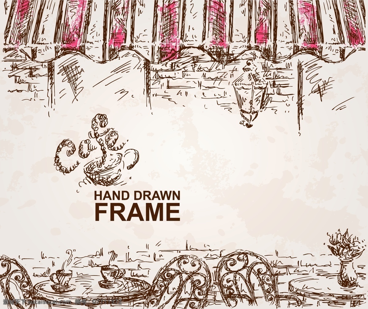 手绘 休闲 咖啡厅 插画 风景 创意 下午茶