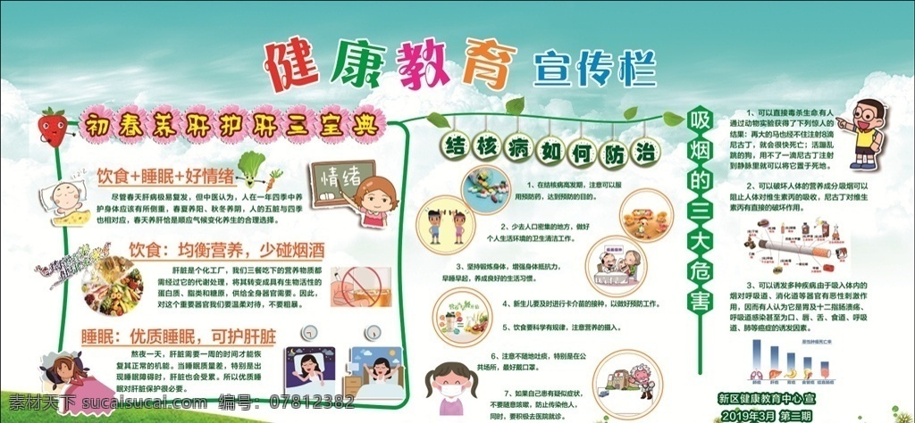 健康教育 宣传栏 春季健康教育 初春养肝护肝 三宝典 结核病防治 吸烟三大危害 展板模板