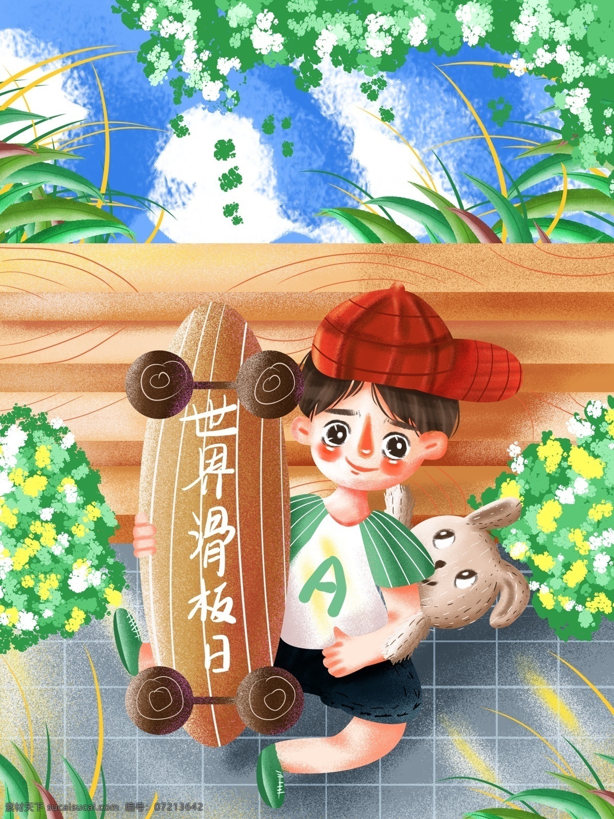 手绘 卡通 世界 滑板 日 插画 滑板日 滑板插画