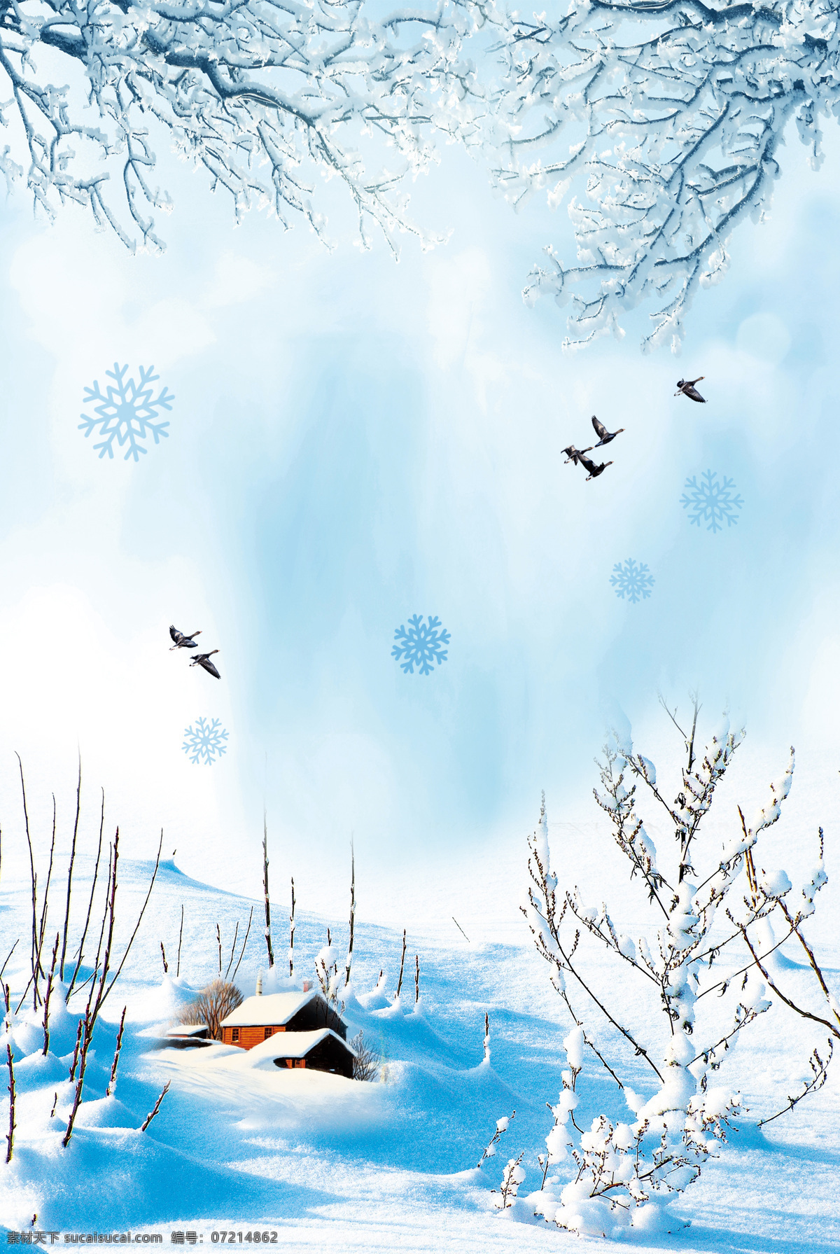 小 清新 雪花 树林 背景 广告 海报 蓝色渐变 浪漫 唯美 小清新