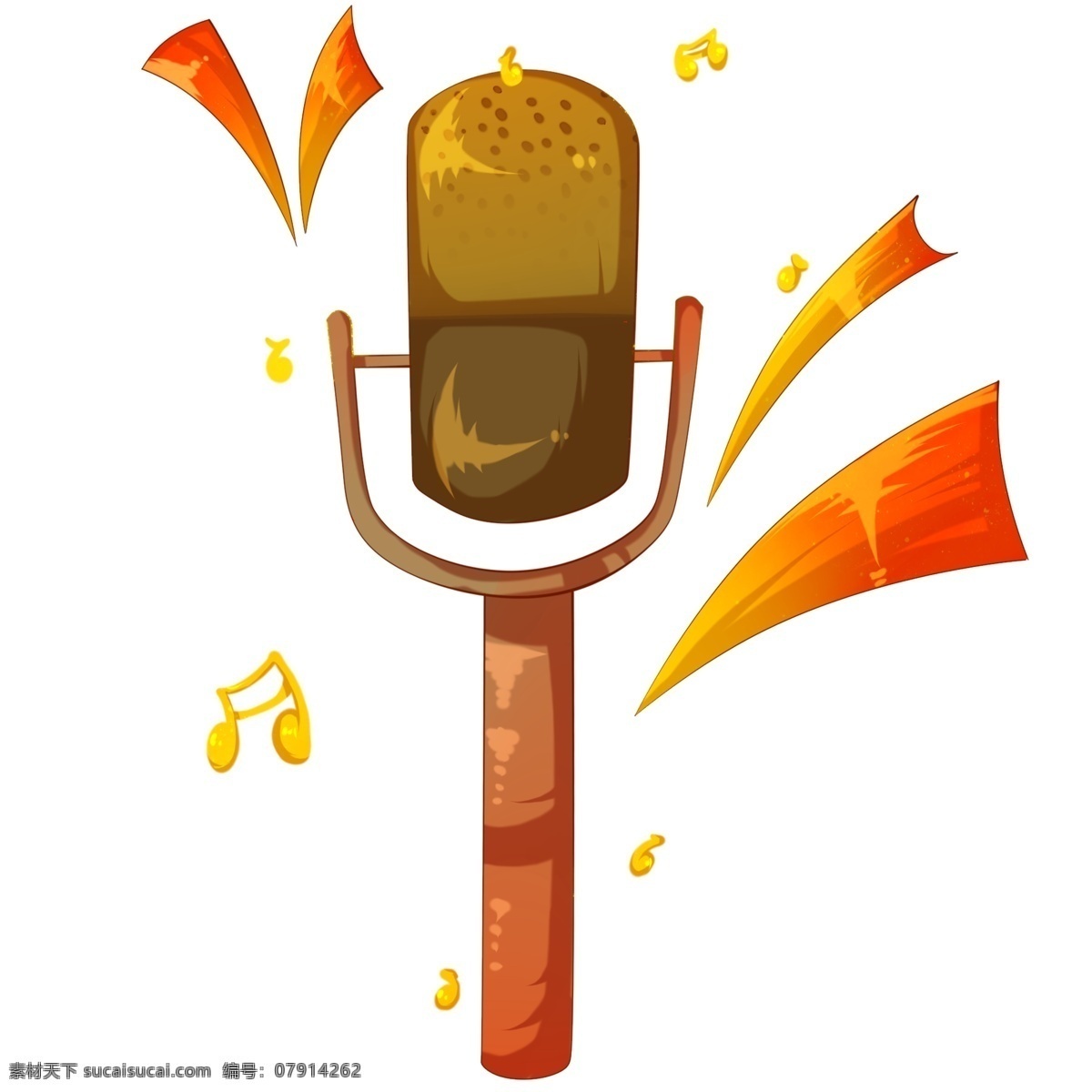 音乐 传声筒 话筒 插画 古老的话筒 卡通插画 音乐插画 音乐演奏 音乐表演 音乐乐器 金色的音符