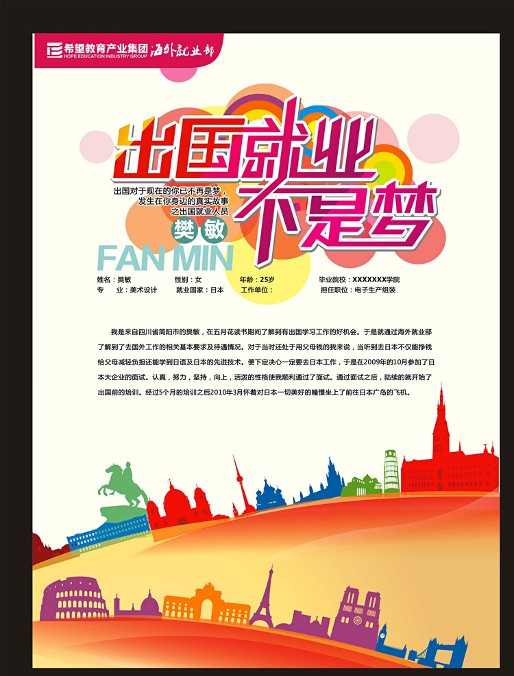出国 就业 不是 梦 海报模板 出国就业海报 出国留学海报 海报 城堡 旅游 矢量城市 外国