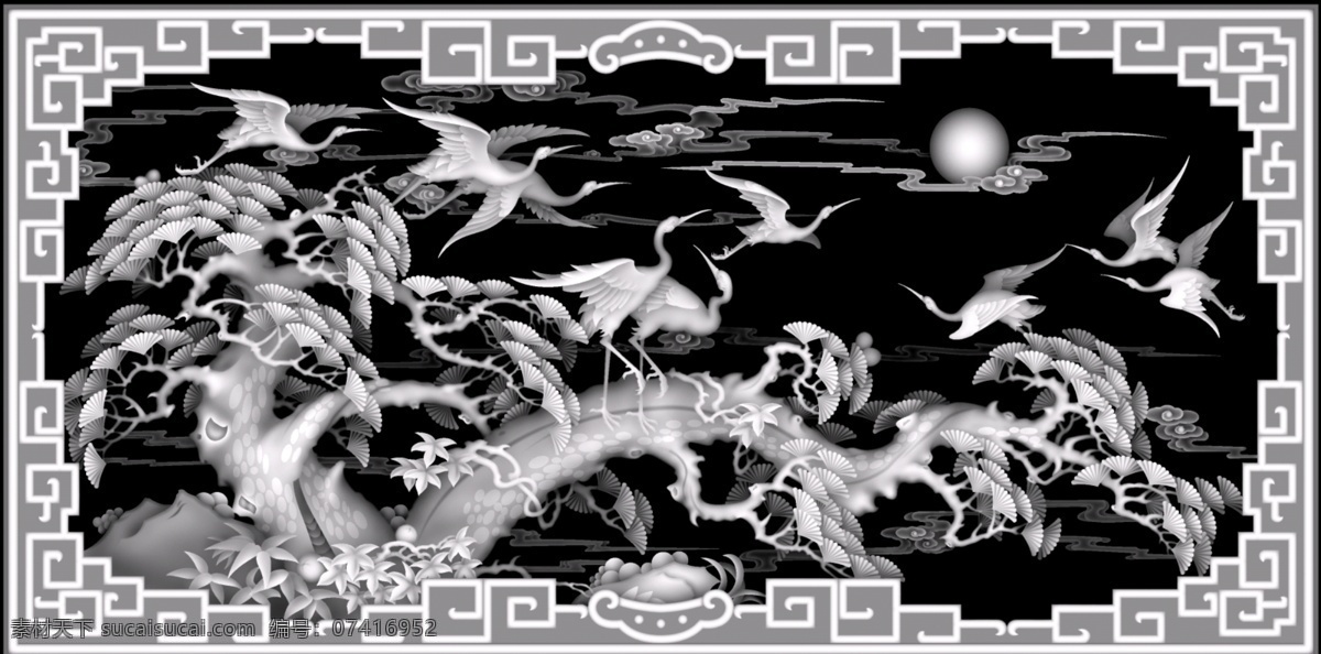 灰度 松鹤 延年 灰度图库 松鹤延年 传统文化 文化艺术 bmp