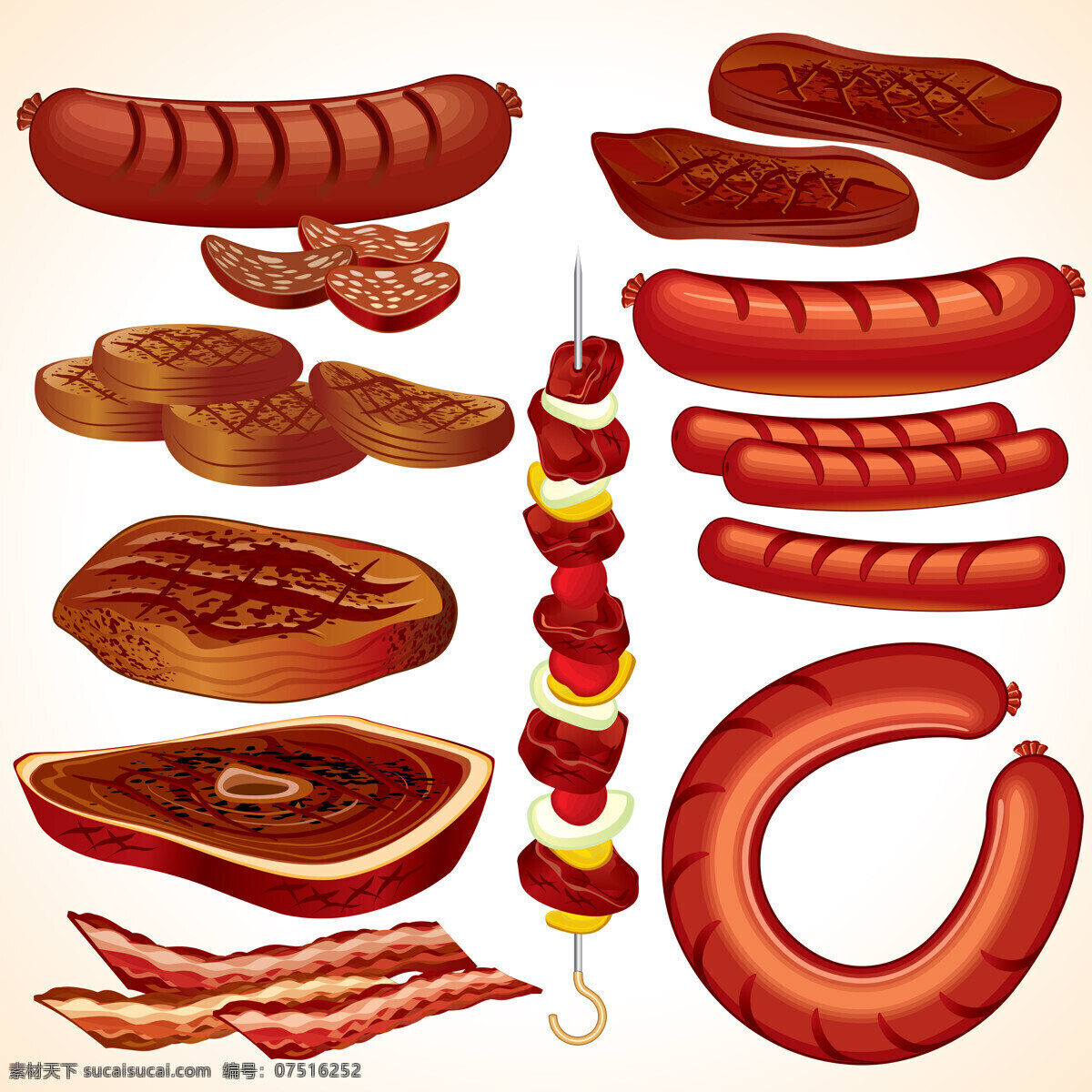 肉类插画 美食 肉 火腿 牛肉 羊肉 烤肉 火腿肠 欧美插画食物 腿肉 美食插画 猪肉 腊肉 食品 包装设计 插画 食物插画 绘画书法 文化艺术