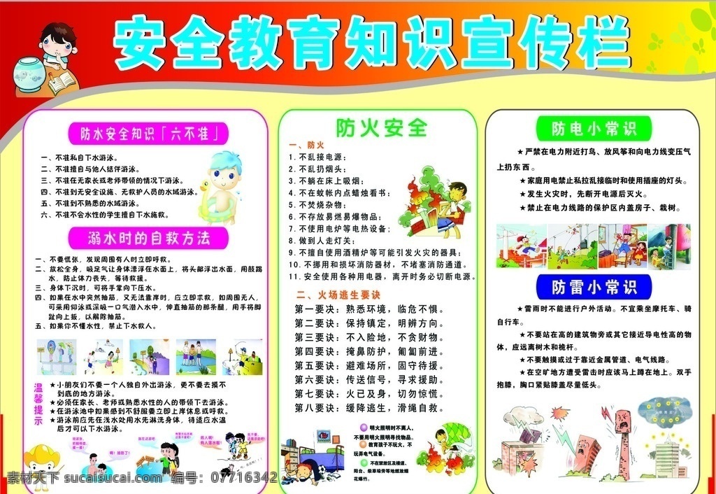 安全 教育 知识 宣传栏 防火 防水 防雷 防电 安全教育知识 海报 室内广告设计
