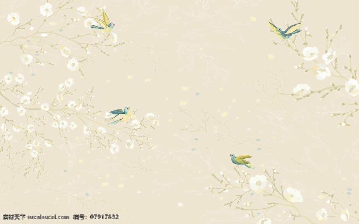 新 中式 玉兰 工笔 花鸟 背景 墙 新中式 工笔花鸟 墙装饰画 共享素材 环境设计 电视背景墙 分层