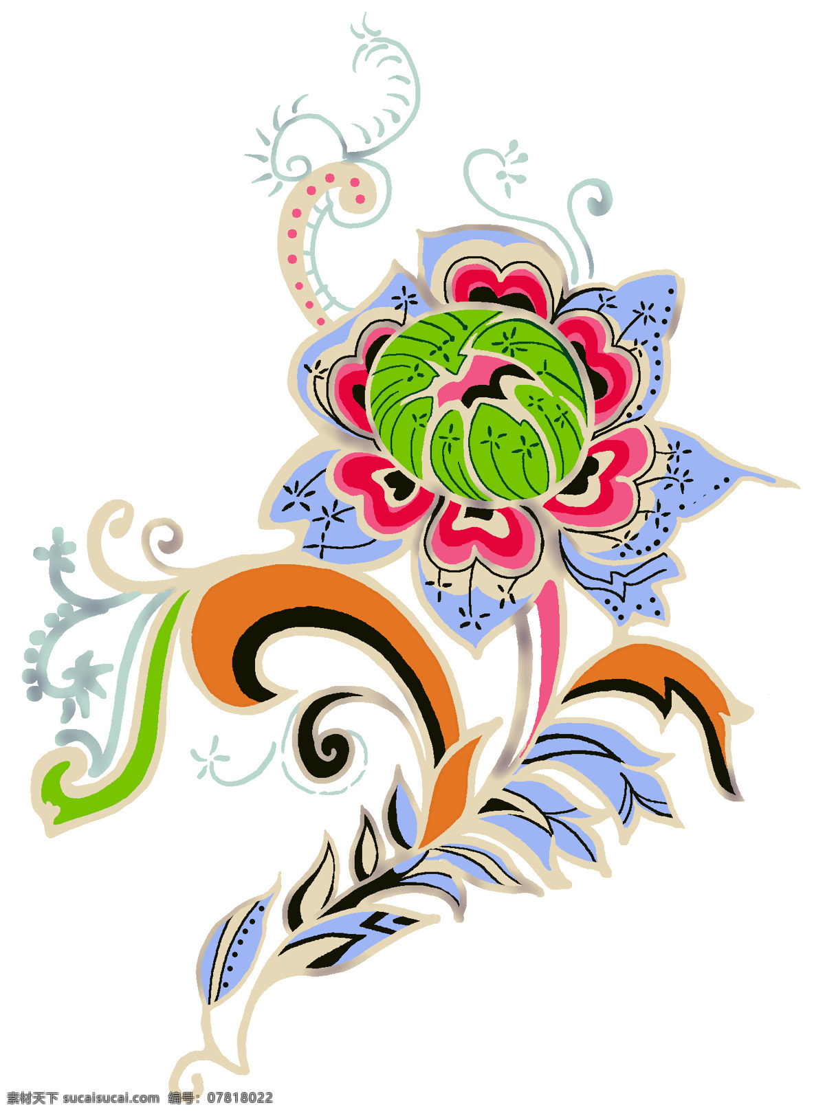 时尚彩绘花草 装饰图案 西瓜 花 设计素材 书画美术 白色