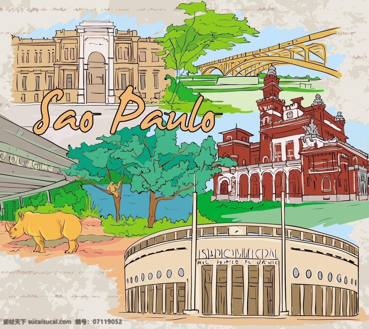 手绘城市建筑 都市 城市 圣保罗 手绘 世界地标建筑 旅游胜地 名胜古迹 线描 风景 背景 矢量 城市建筑主题 城市建筑 建筑家居 建筑设计 环境设计