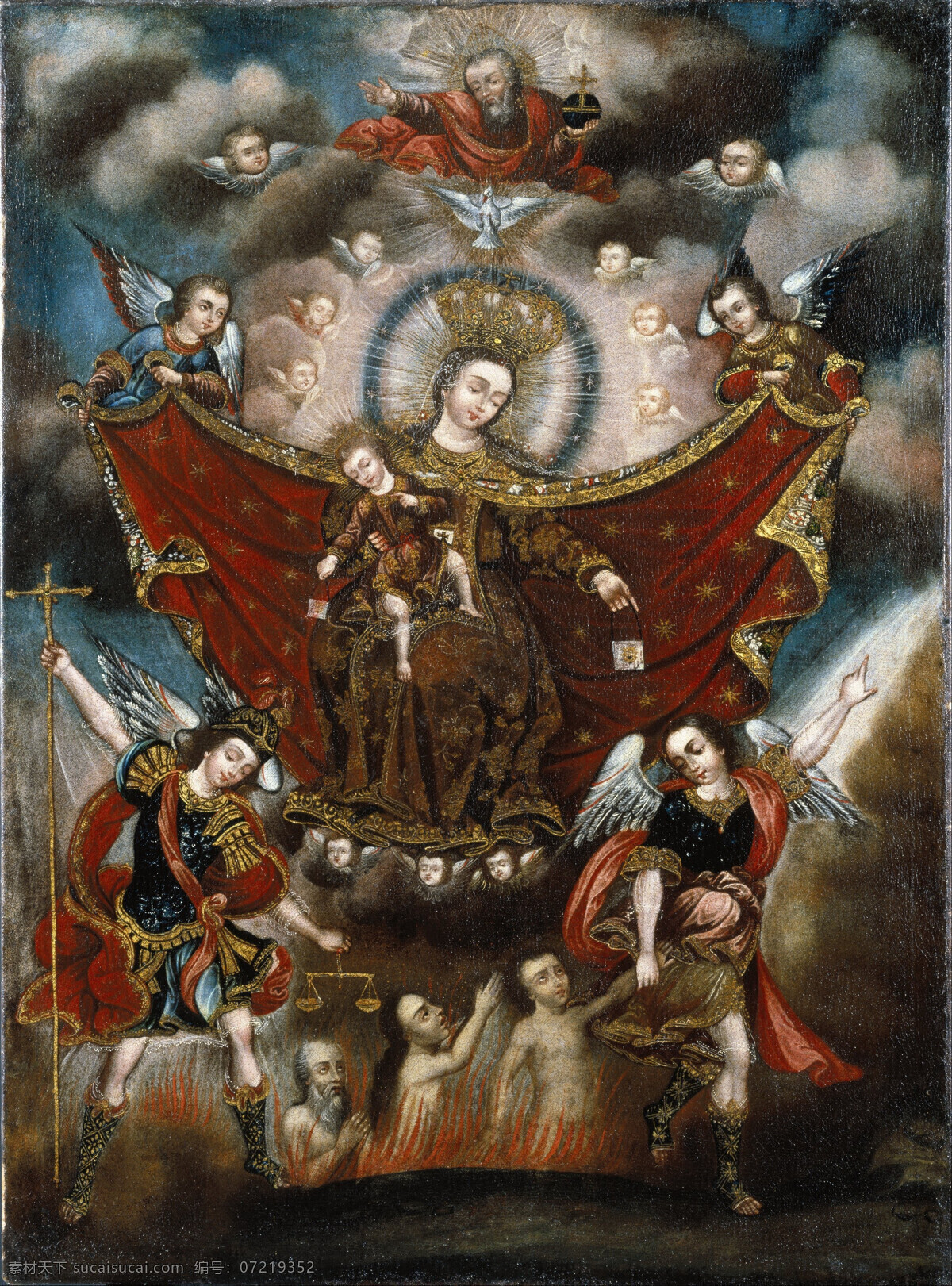圣母拯救灵魂 布尔卡托迦密 宗教油画 圣母与圣婴 天使 降临 灵魂 救 赎 净化 19世纪油画 油画 绘画书法 文化艺术