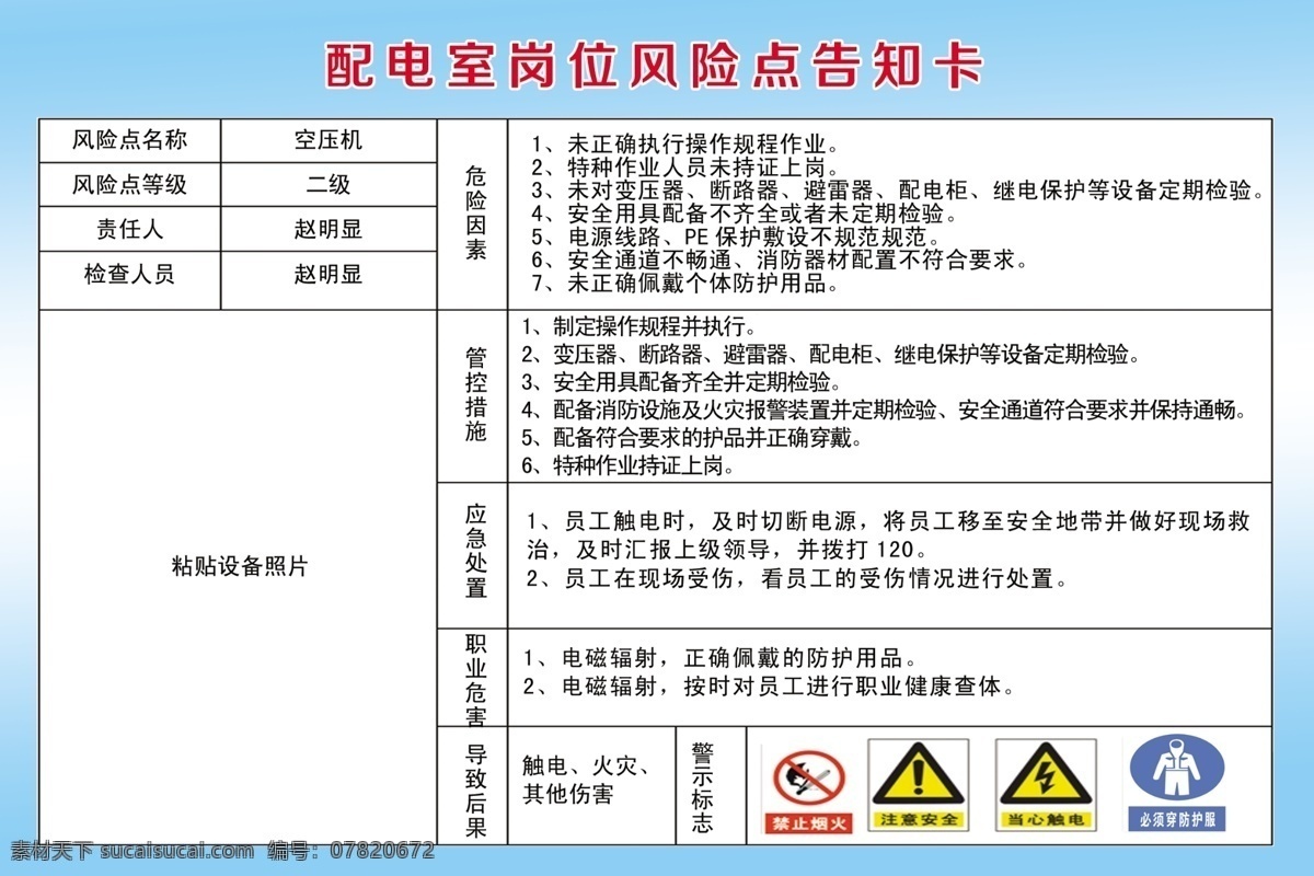 配电室 岗位 风险 点 职业危害 风险点 告知卡 室内广告设计