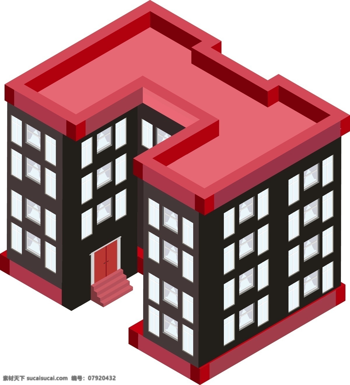 d 红 黑 平顶 房屋建筑 2.5d 红黑 房屋 建筑 ai素材