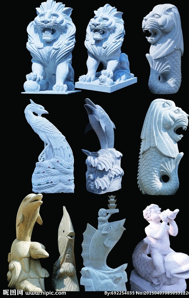 欧洲雕塑 动物雕塑 动物 雕塑 狮子雕塑 孔雀雕塑 鱼雕塑 海豚雕塑 景观小品 石膏 分层