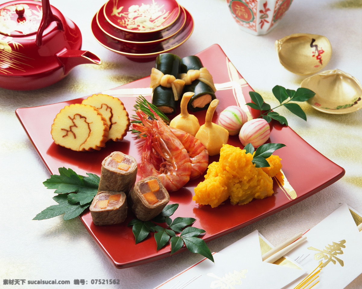 日本料理 料理 盘子 蛋糕 糕点 点心 红虾 龙虾 贝壳 茶壶 日韩饮食 餐饮美食