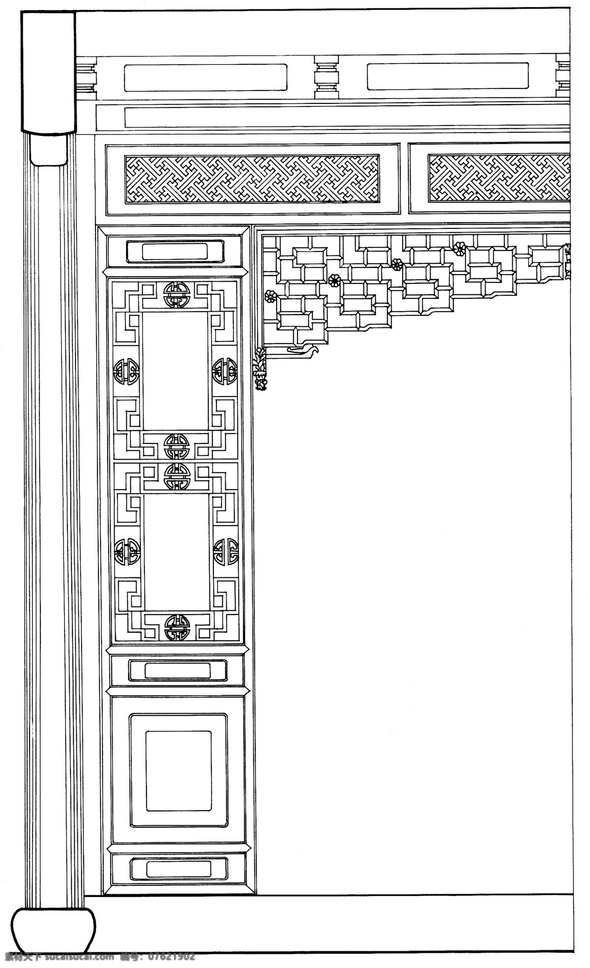 中式 古建 窗格 地产 房屋 建筑 民居 木雕 线稿 写意 中式古建 飞檐 斗拱 墨线图