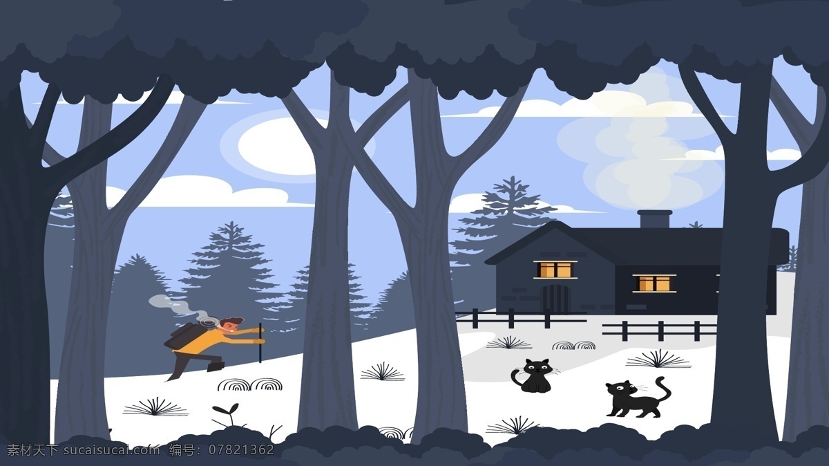 矢量 原创 冬季 场景 插画 出行 晴天 冬天 白雪 入冬 冬天你好