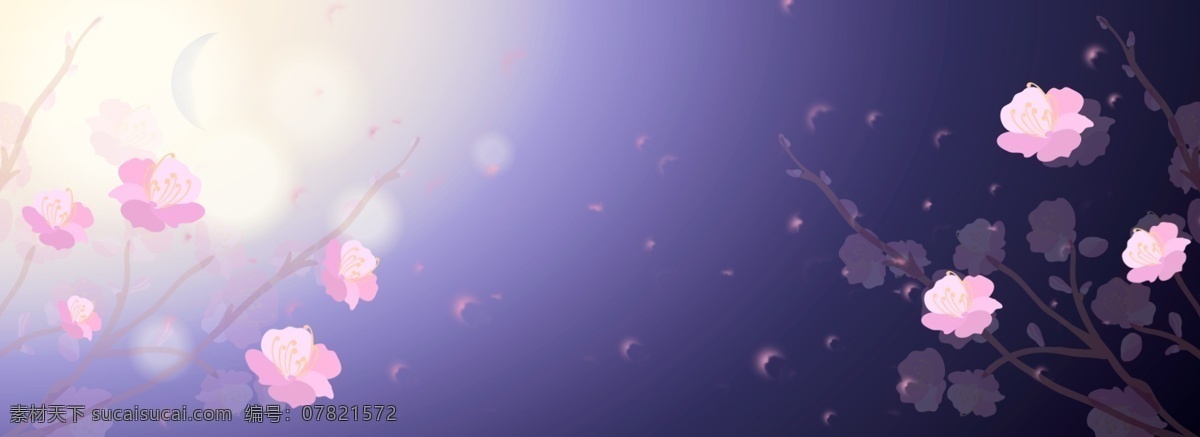 桃花 飘落 月色 背景 图 花卉植物 紫色调 banner 点点星光 花朵