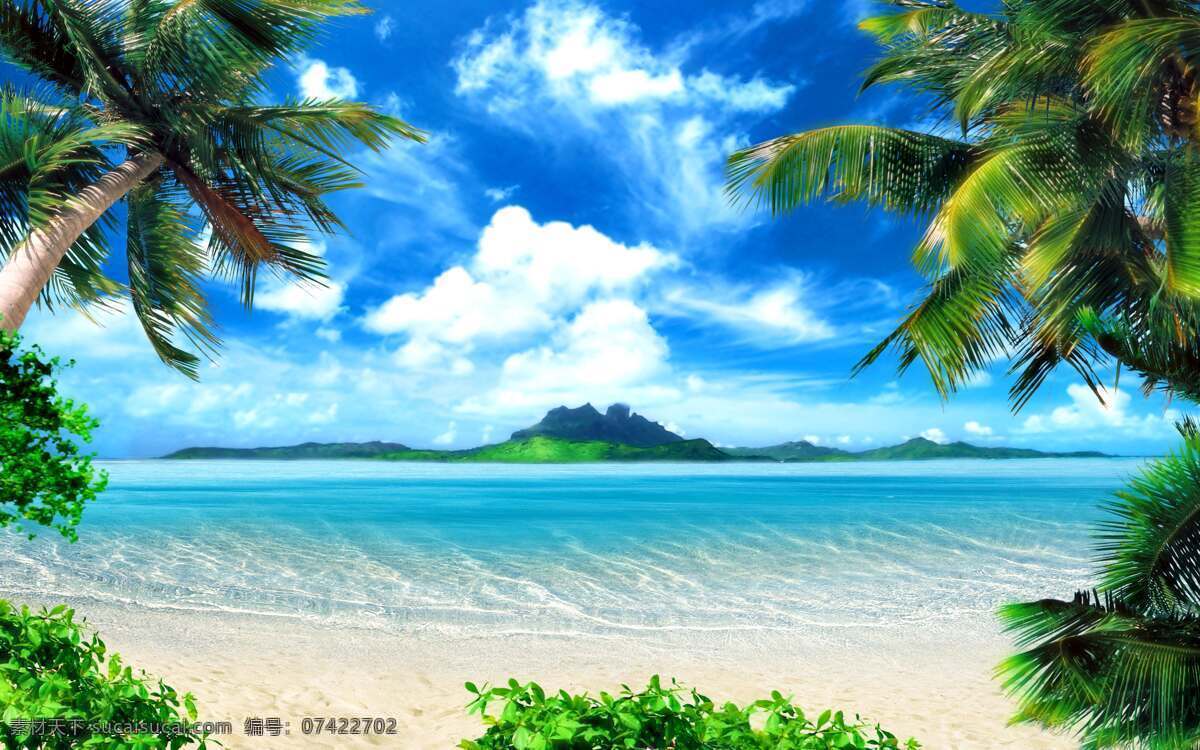 大海 蓝天 白云 椰树 风景 自然景观 自然风景