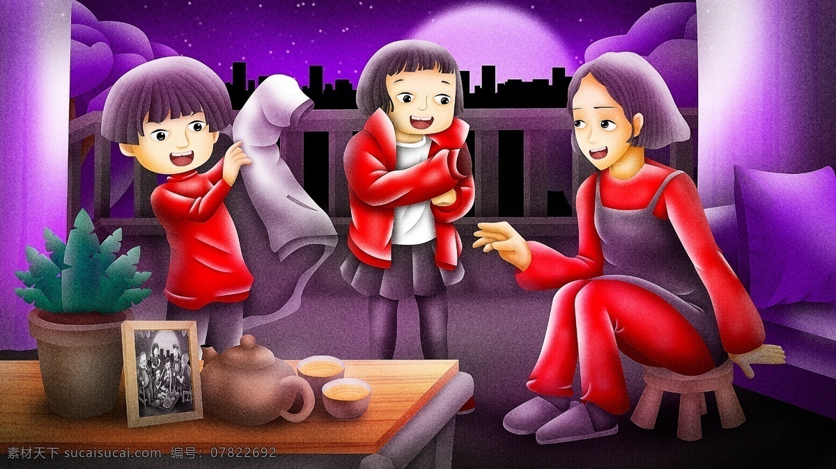 质感 寒露 时节 妈妈 敦促 孩子 添 秋衣 原创 插画 家人 保暖 夜晚 节气 寒露插画 添秋衣 添秋衣插画 家人插画 妈妈插画 保暖插画 夜晚插画 冷天 冷天插画 节气插画