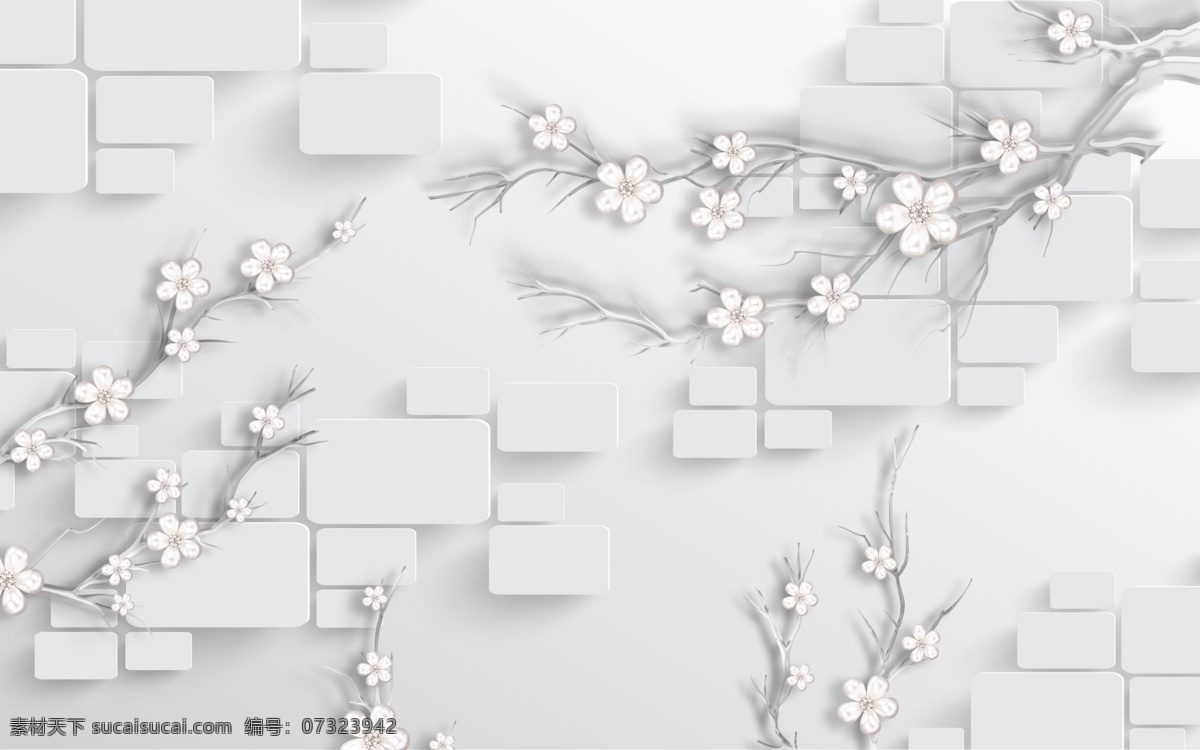 白色 立体 梅花 几何 玄关 屏风 电视 背 电视背景墙 壁画