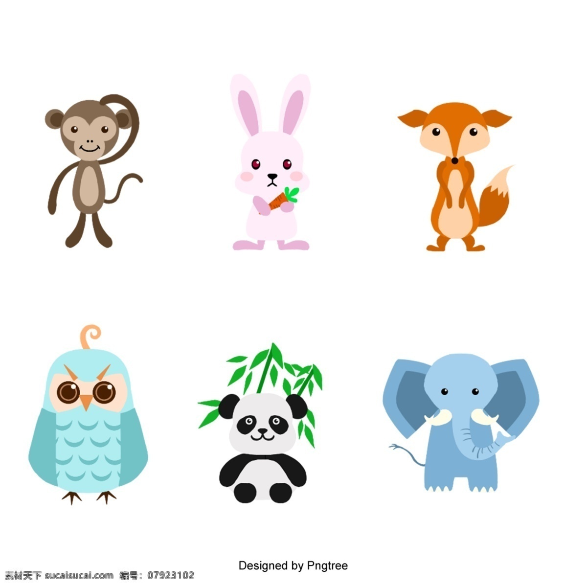 卡通动物 卡通 剪贴 画 可爱 猴子 兔子 狐狸 猫头鹰 熊猫 大象 矢量 动物 矢量动画