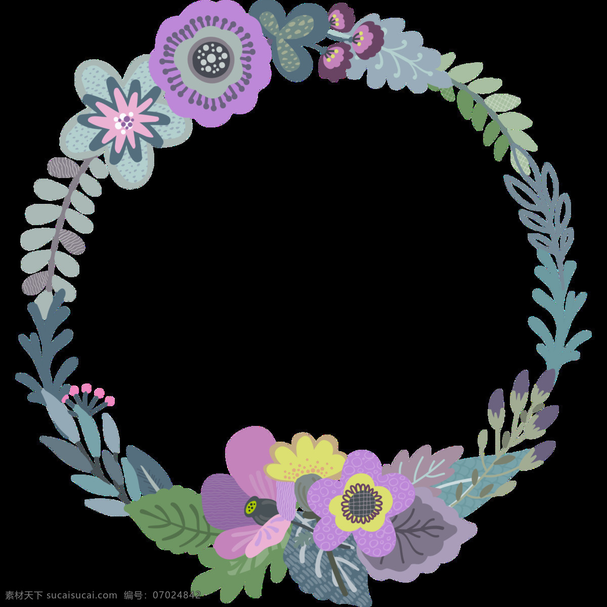 圆形 艳丽 花卉 透明 花环 卡通 抠图专用 装饰 设计素材