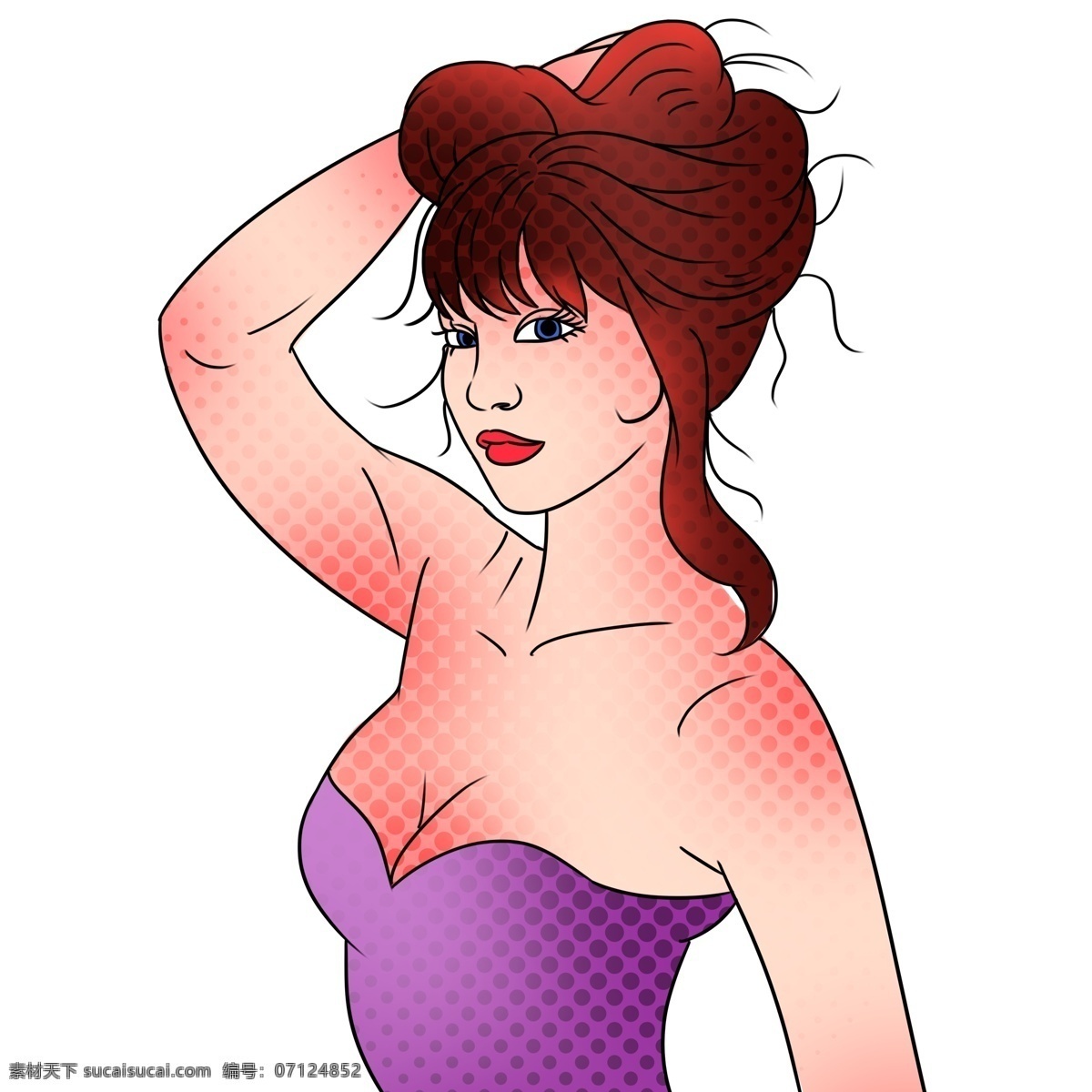 波普 风 撩 头发 性感 女人 波普风 手绘 女性 人物 抹胸