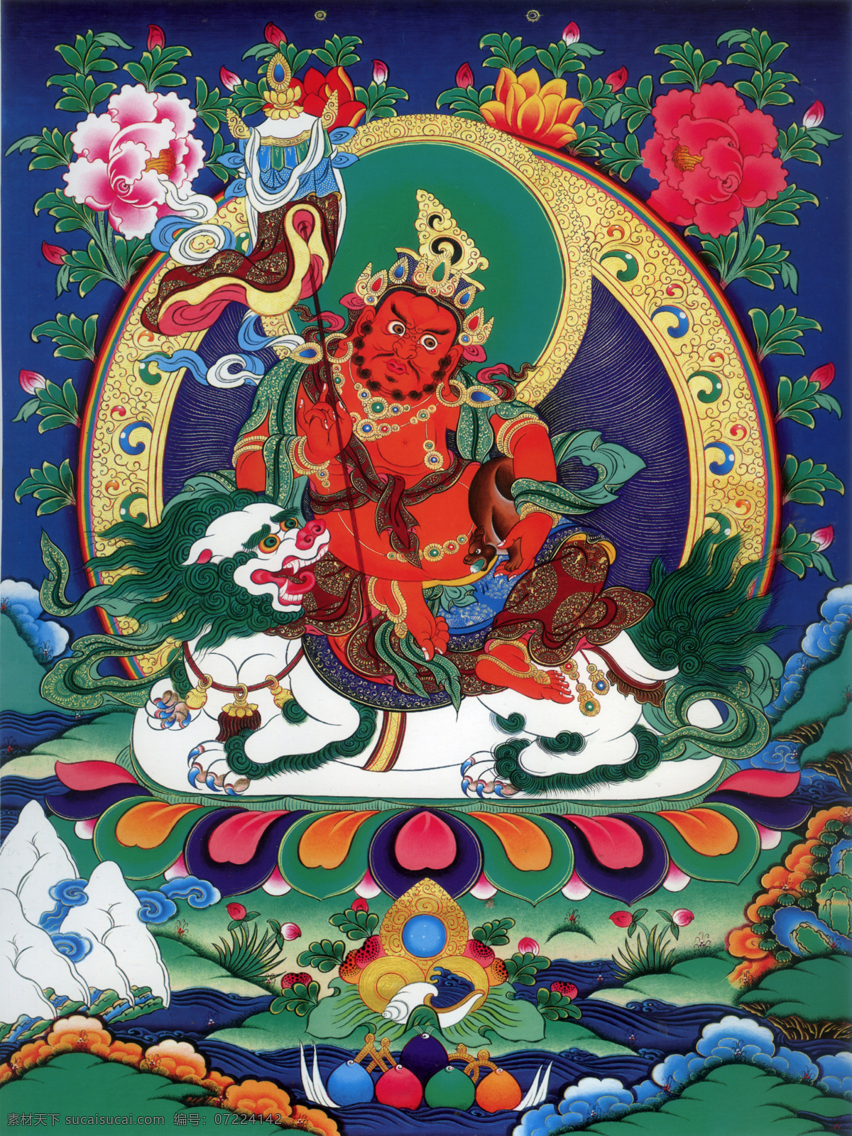 财宝天王 唐卡 西藏 财神 赞巴拉 郎生 菩萨 藏文化 佛教 绘画 宗教绘画 书画 文化艺术 宗教信仰