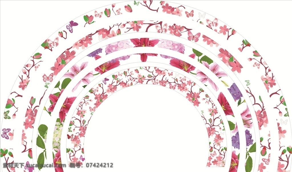 花边 植物 蝴蝶 花 矢量图 图案 粉色 浪漫花纹 海报
