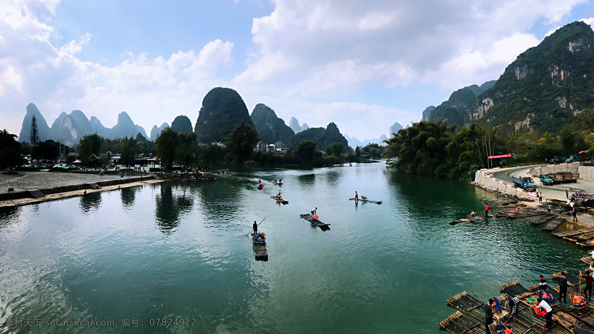 桂林山水 桂林 山水 水草 大山 船 旅游摄影 自然风景