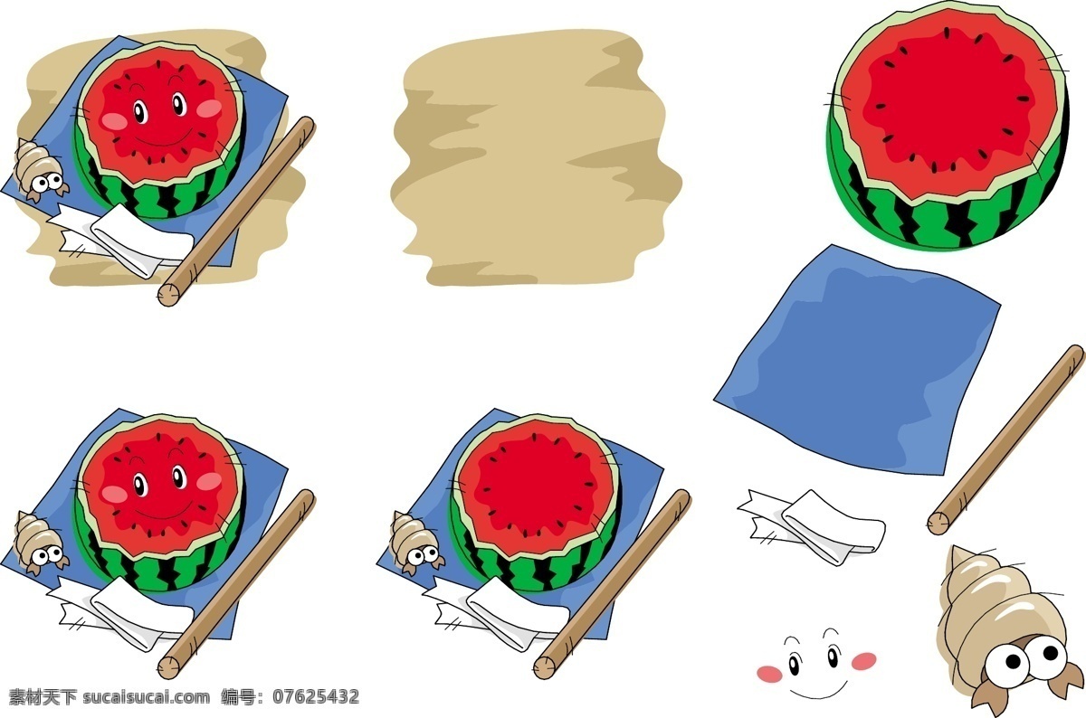 q版 表情 插画 插图 符号 健康 卡通 开心 可爱 手绘 西瓜 矢量 模板下载 手绘西瓜表情 夏天 太阳 水果 维生素 生物世界 插画集
