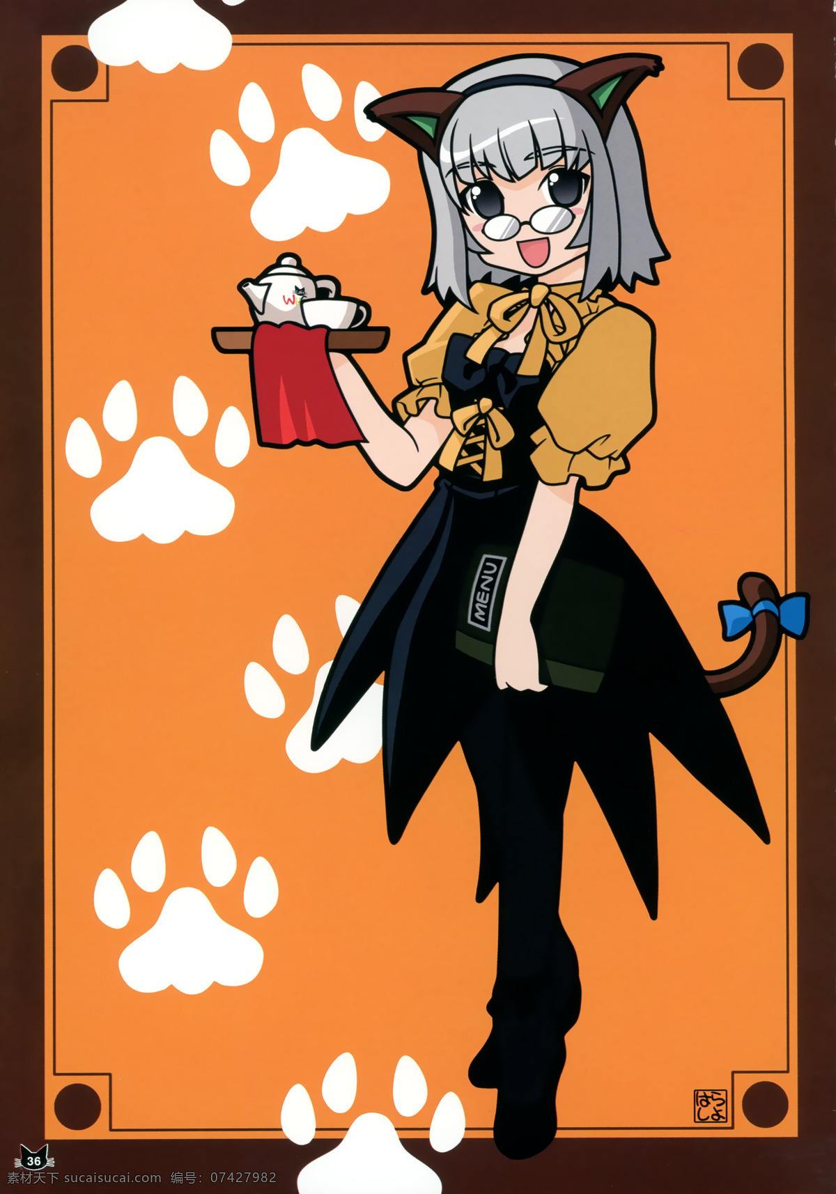 猫女 咖啡屋 猫耳朵 猫尾巴 角色扮演 美眉 可爱 萌 女生 女孩 蝴蝶结 长袜 洋装 制服 菜单 menu 托盘 茶壶 茶杯 眼镜 猫脚印 猫女咖啡屋 动漫人物 动漫动画