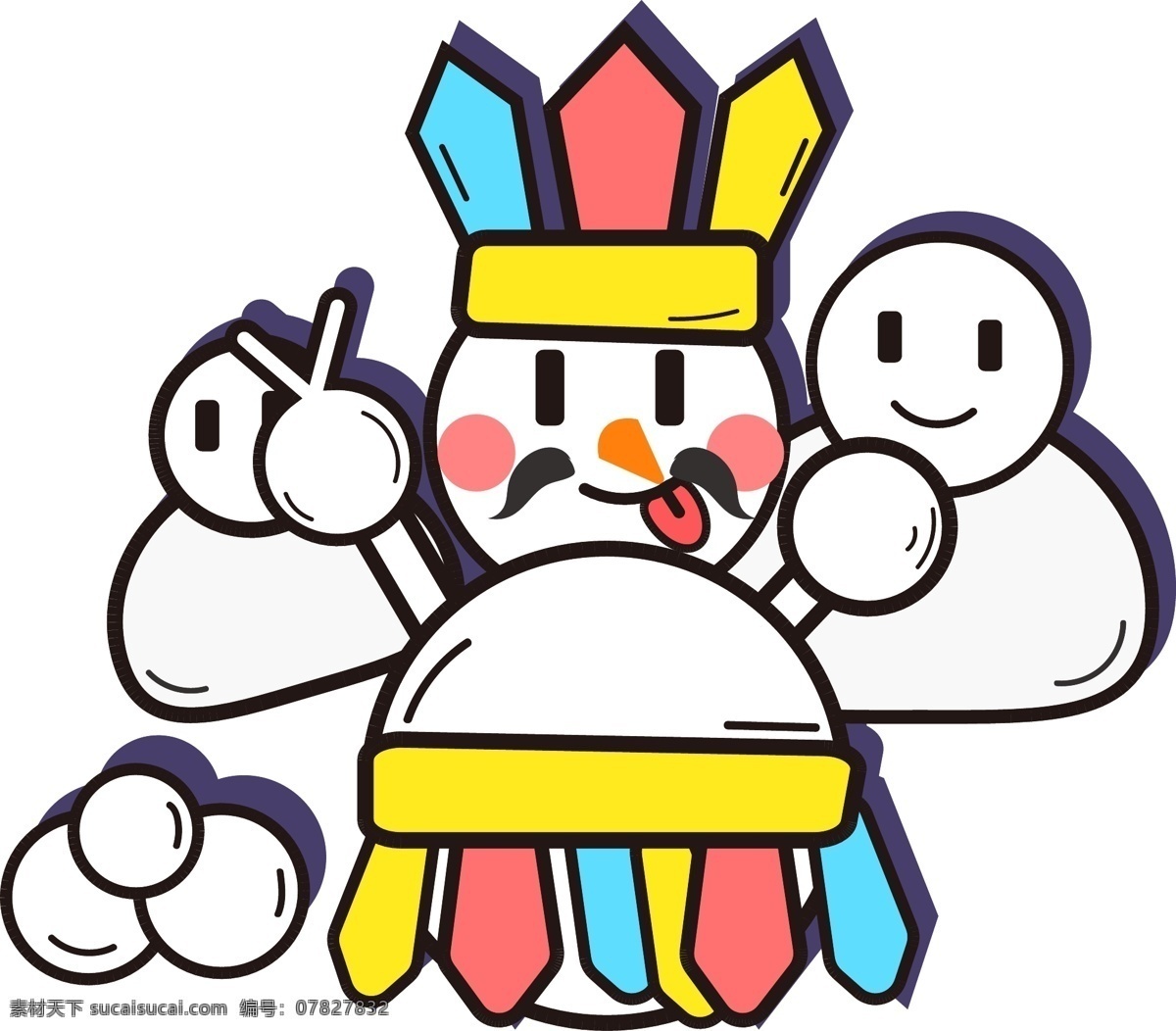 可爱 酋长 雪人 场景 商用 卡通可爱 冬季元素 红色 简约
