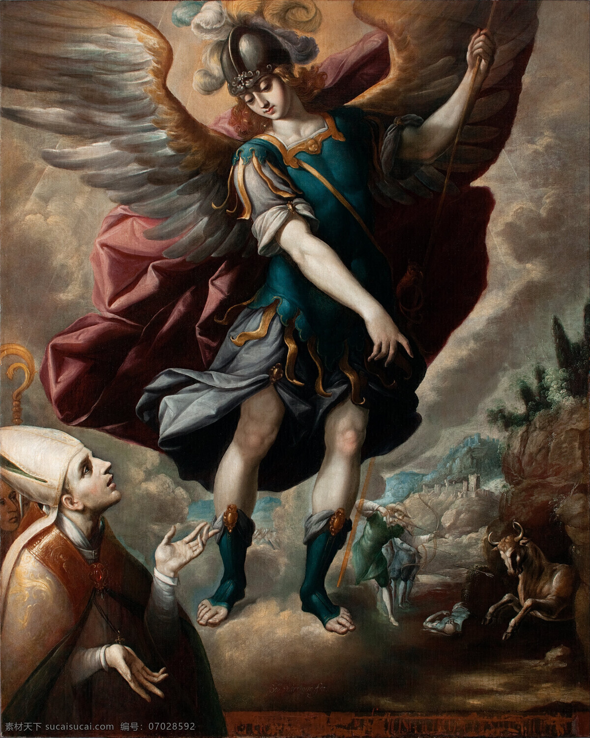 古典油画 绘画书法 文化艺术 油画 宗教油画 圣 迈克尔 徙 设计素材 模板下载 塞巴斯蒂安 洛佩斯 作品 大天使 降临人间