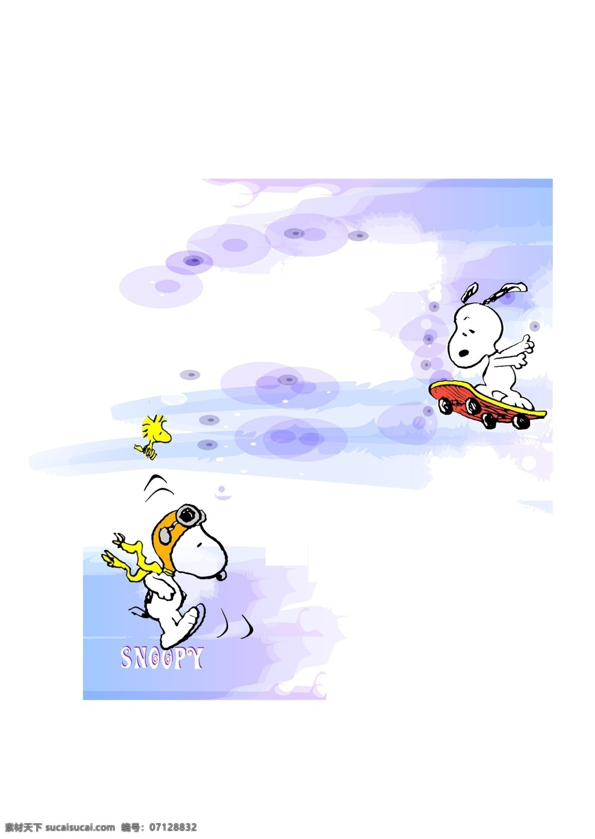 史努比 宠物 狗狗 可爱 动画 滑板 鸟 云 飞行员 跳跃 动作 分层 源文件