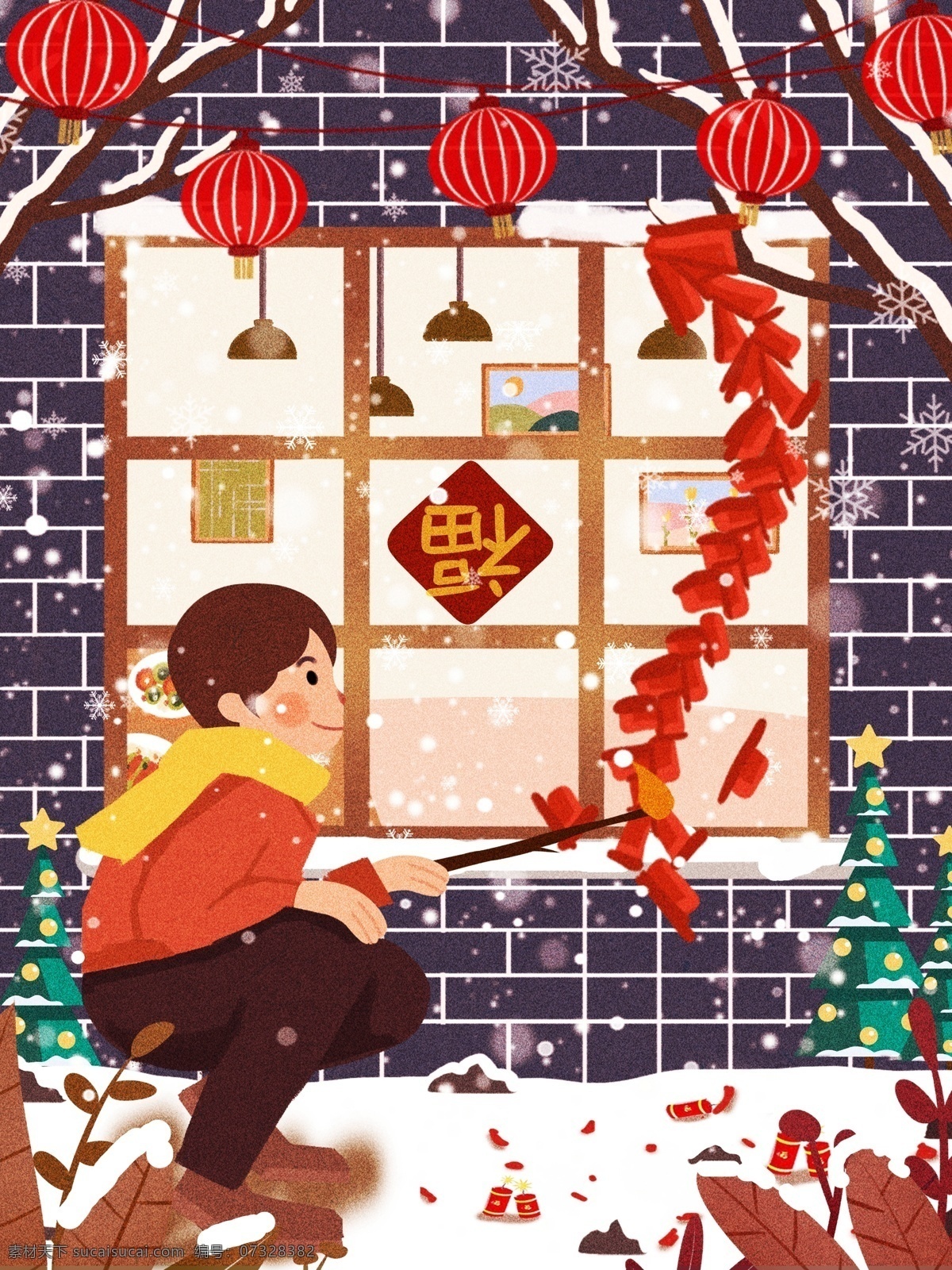 原创 插画 男孩 新年 放 鞭炮 过年 新年快乐 放鞭炮 2019 2019新年 放爆竹 过年好 猪年