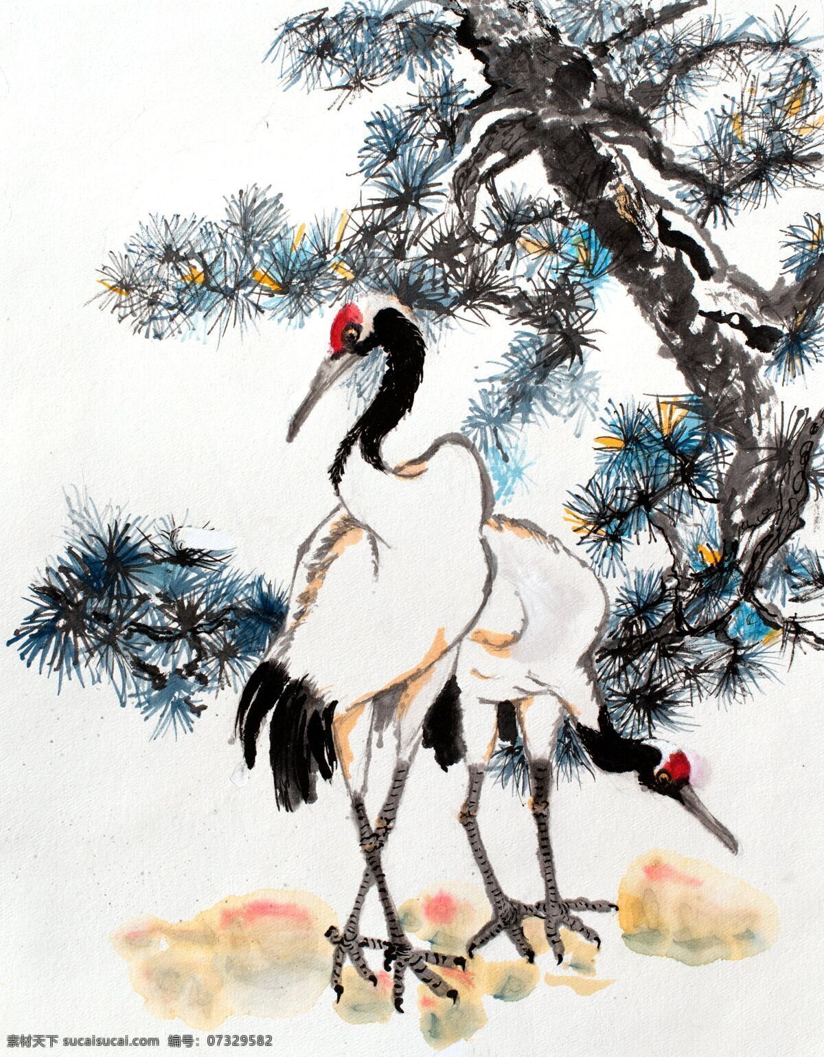 松鹤延年 写意花鸟 花鸟画 写意画 仙鹤 松 古松 文化艺术 绘画书法