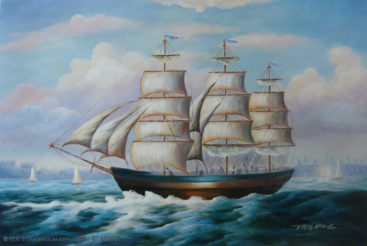 油画 一帆风顺 帆船 海上 绘画书法 美术绘画 设计图库 摄影图库 文化艺术 油画一帆风顺 装饰素材