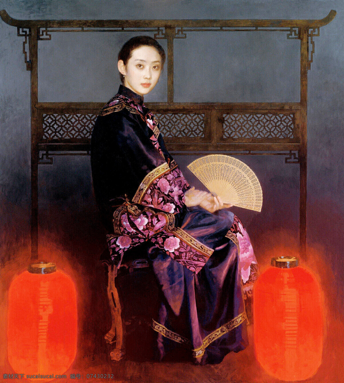 表情 灯笼 动作 服饰 绘画 绘画书法 丽人 美术 昨夜星辰 油画 油画人物 女人 女子 姿势 油画艺术 油画作品29 文化艺术 家居装饰素材
