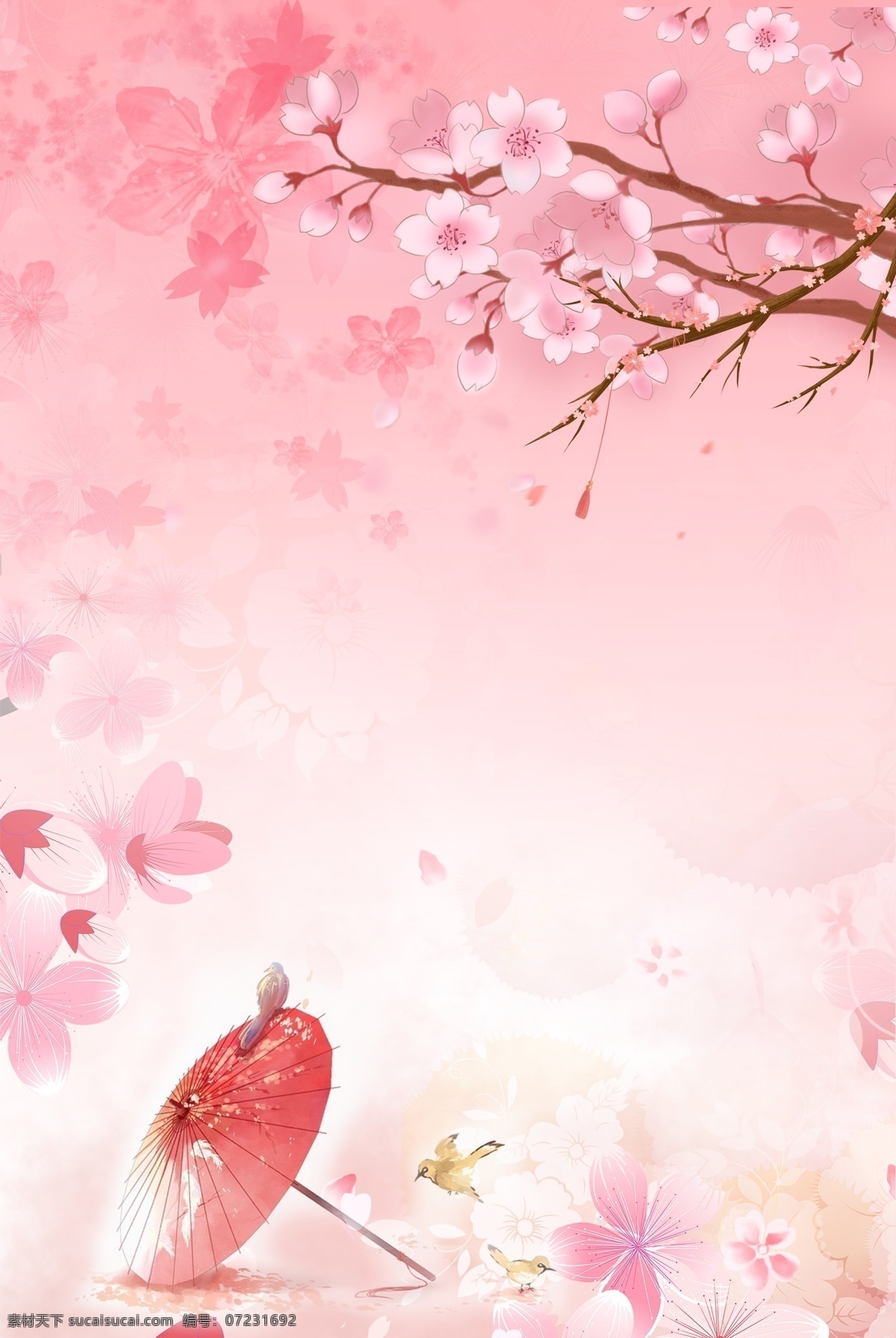 粉色 浪漫 樱花 季 合成 背景 樱花季 樱花节 唯美 花瓣 古风 花朵 创意 简约