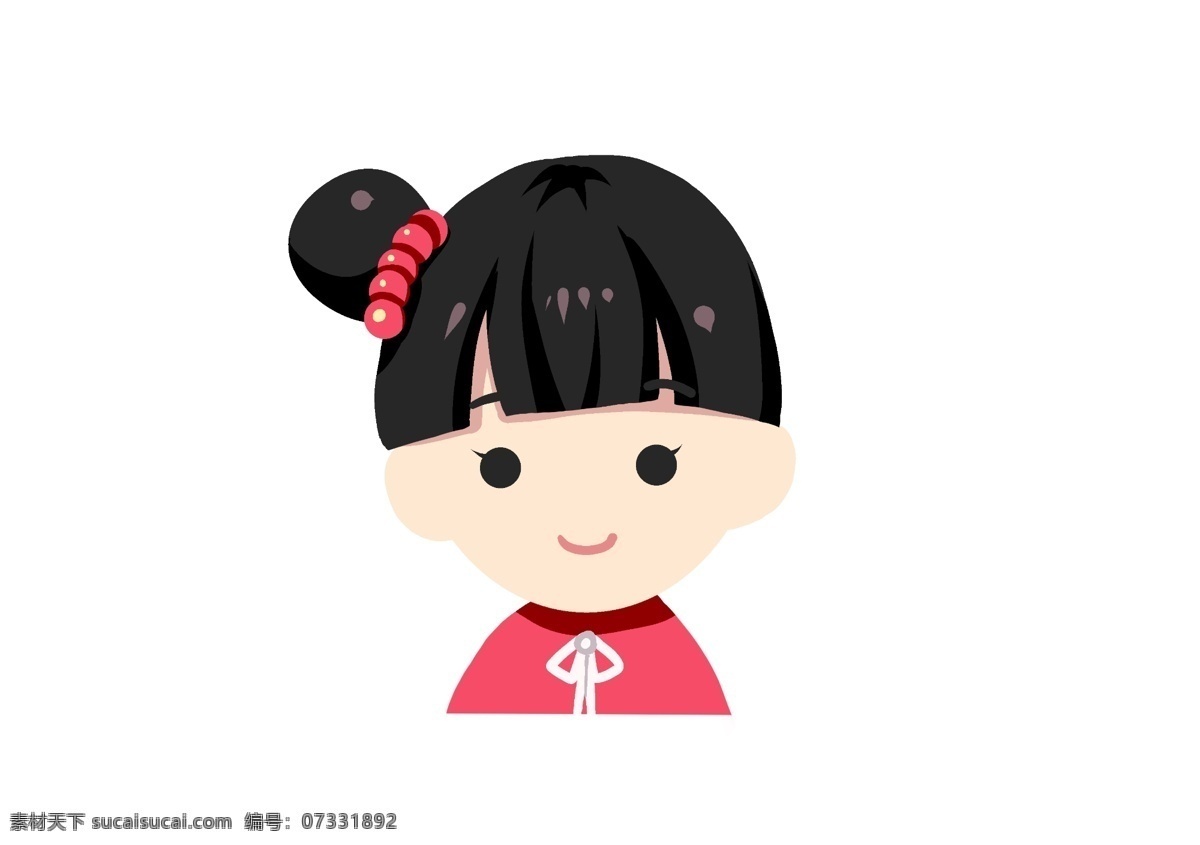 丸子 头 小女孩 头像 女生 可爱 甜美 用户 丸子头 笑容 笑脸 齐刘海 扁平风 蝴蝶结 小学生 幼龄