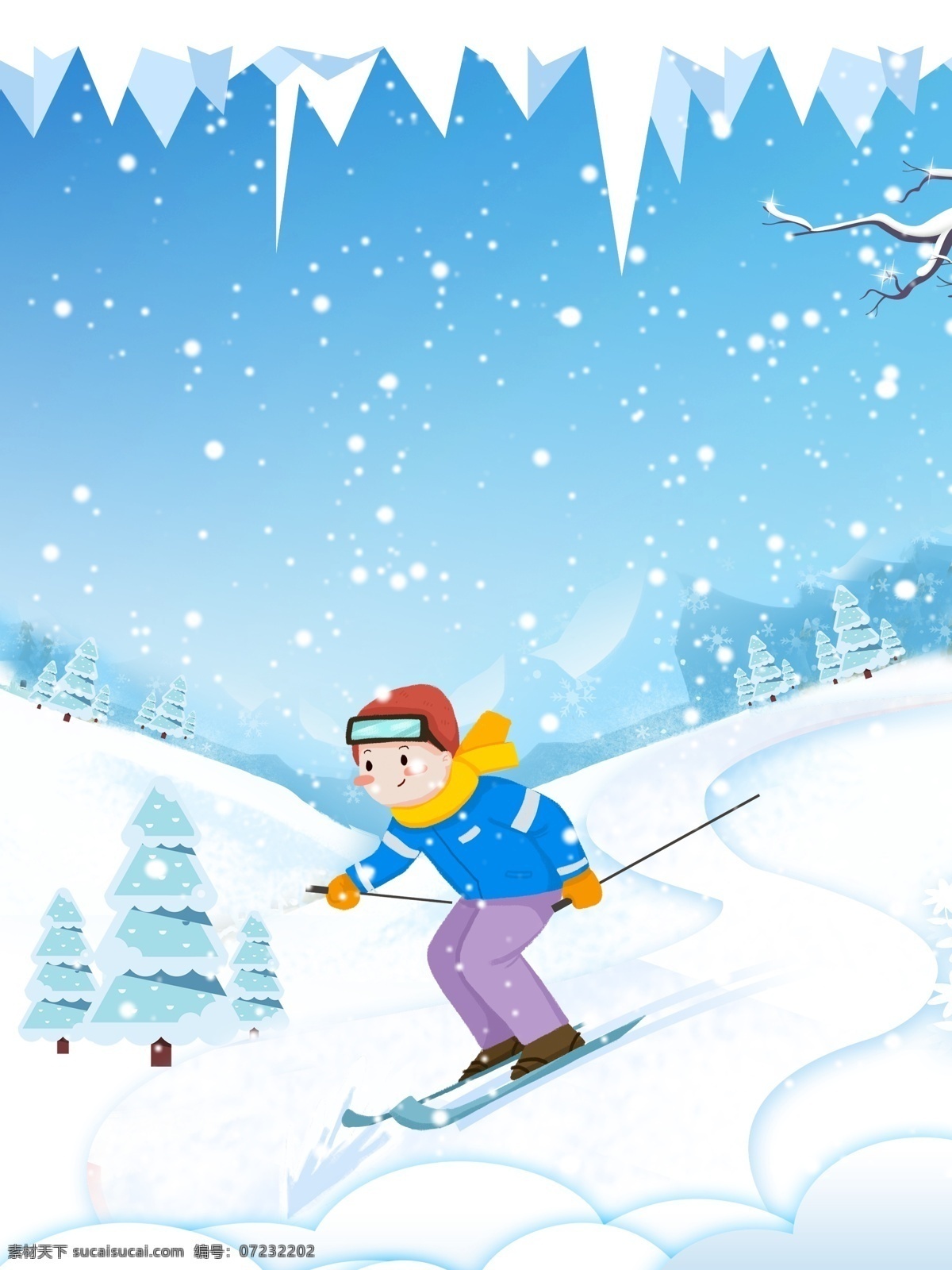 清新 少儿 滑雪 背景 唯美 简约 蓝色 雪地 冬天 冬至背景 下雪 冬至节气 传统节气 24节气冬天 少儿滑雪背景