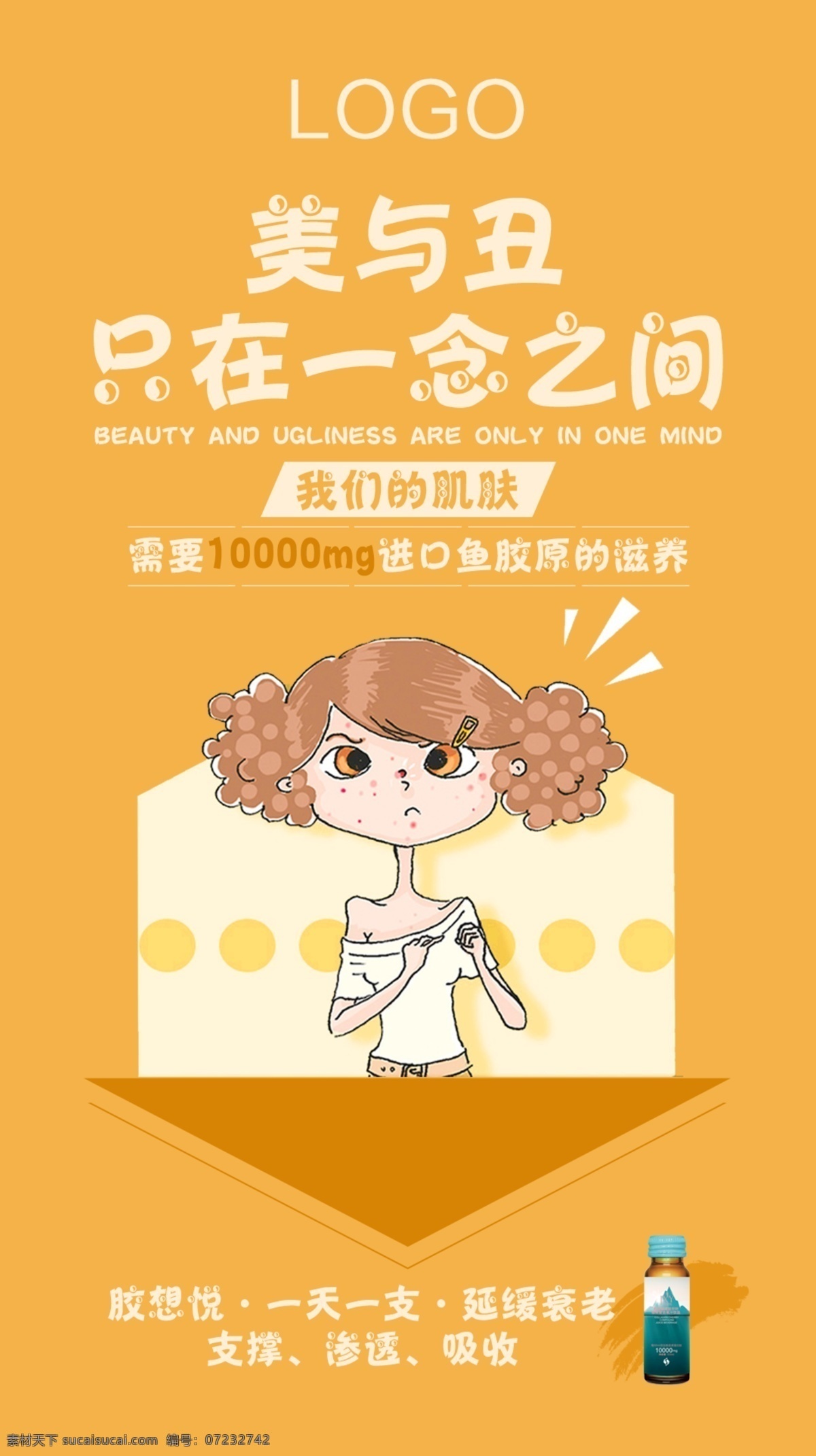 化妆品海报 招商 文字 排版 橙色 黄色 人物 微商 海报 转发图 裂变 白色 胶原蛋白 产品 化妆品 功效 大明星 分层