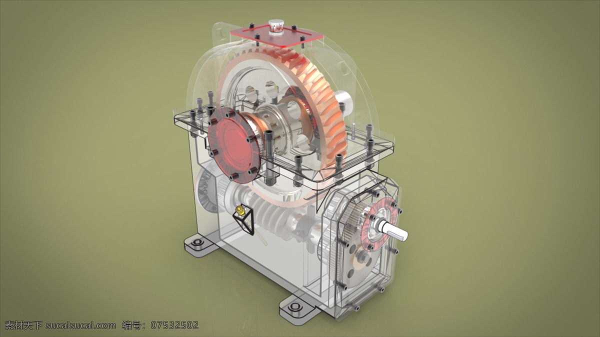 直 齿 圆柱 蜗杆 减速器 齿轮 刺激 速度 变速箱 传动 蠕虫 机 3d模型素材 电器模型