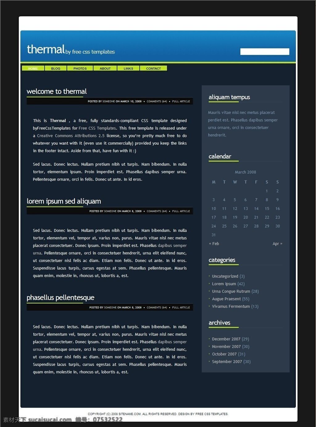 蓝黑 blog 网页模板 网页素材 网页代码
