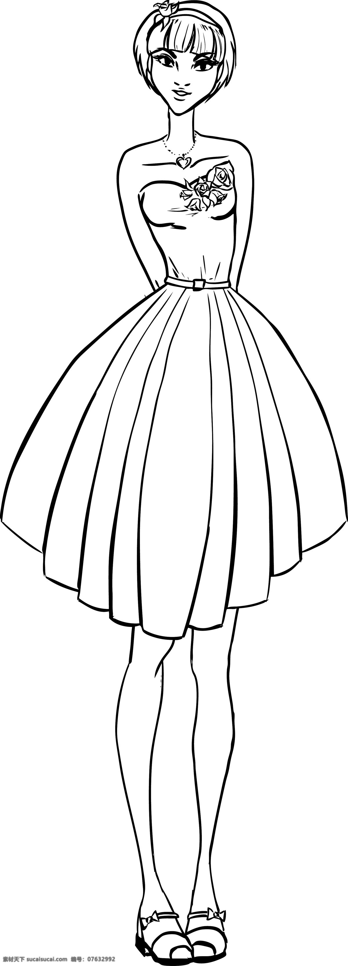穿 裙子 的卡 通 女孩 白 描画 卡通美女 卡通漫画女性 矢量女人 卡通女孩 其他艺术 文化艺术 矢量素材 白色