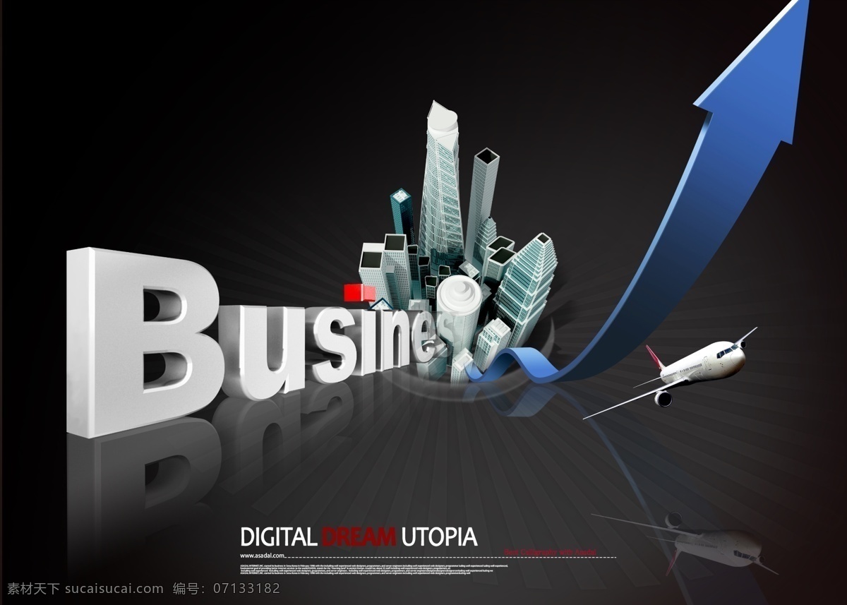 白色 business 字母 蓝色 箭头 psd素材 飞机 蓝色箭头 商务素材 白色字母 黑色地板