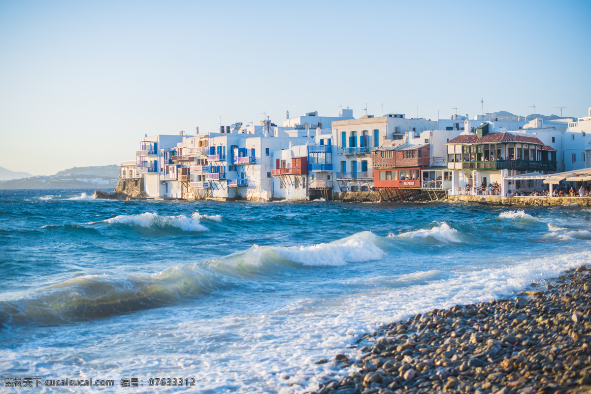 爱琴海的海 海边 大海 海水 沙滩 海滩 阳光 海浪 蓝天 天空 蔚蓝 地中海风格 地中海 沙石 沙砾 爱琴海 城市 自然景观 自然风景