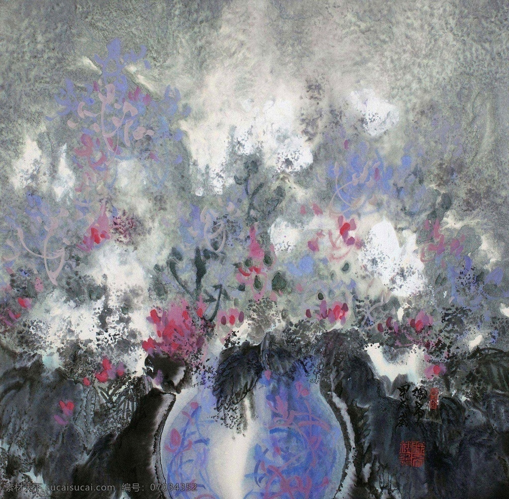 瓶花 国画 徐希 花团锦簇 满天星 装饰画 花瓶 静物 花卉 绘画书法 文化艺术 国画徐希