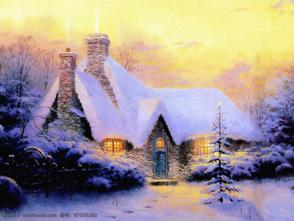 黄昏 大雪 覆盖 小屋